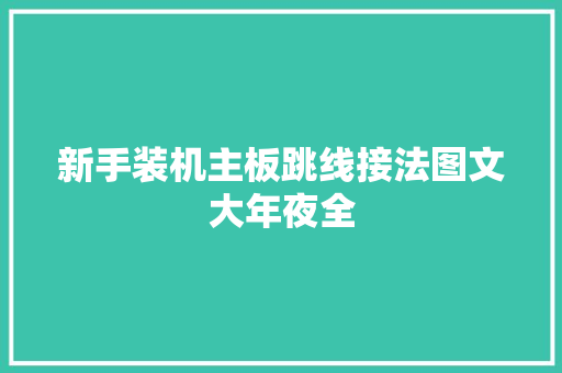 新手装机主板跳线接法图文大年夜全