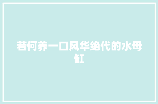 若何养一口风华绝代的水母缸