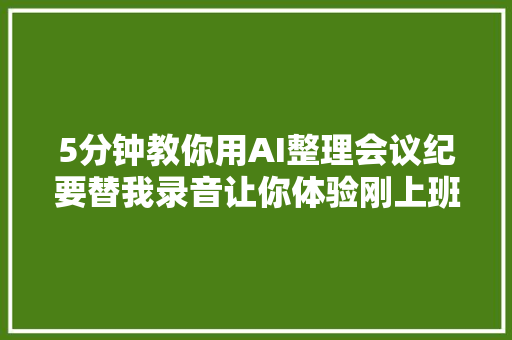 5分钟教你用AI整理会议纪要替我录音让你体验刚上班就下班的觉得