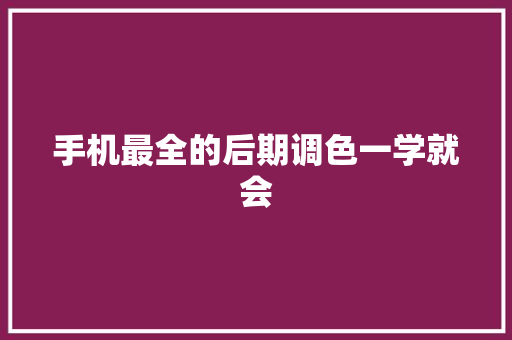 手机最全的后期调色一学就会