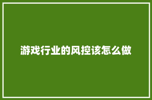 游戏行业的风控该怎么做