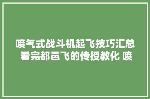 喷气式战斗机起飞技巧汇总 看完都邑飞的传授教化 喷气式战斗机