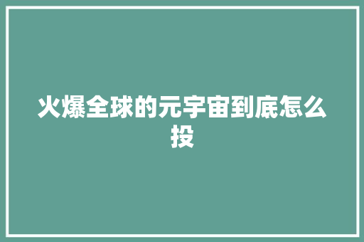 火爆全球的元宇宙到底怎么投