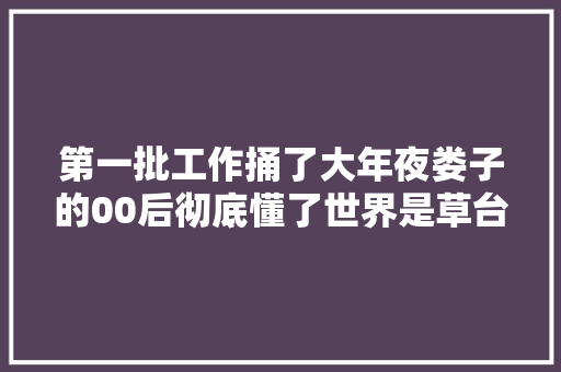 第一批工作捅了大年夜娄子的00后彻底懂了世界是草台班子