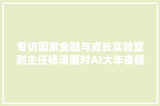 专访国家金融与成长实验室副主任杨涛面对AI大年夜模型等新技能金融业应避免短期高估和耐久低估