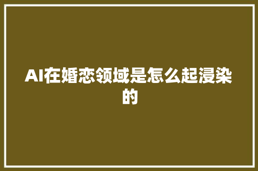 AI在婚恋领域是怎么起浸染的