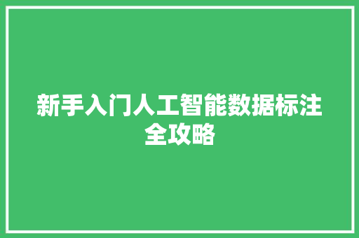 新手入门人工智能数据标注全攻略