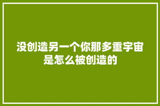 没创造另一个你那多重宇宙是怎么被创造的