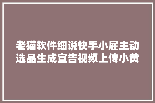 老猫软件细说快手小雇主动选品生成宣告视频上传小黄车攻略