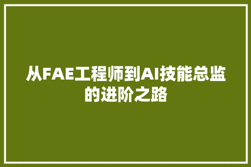 从FAE工程师到AI技能总监的进阶之路