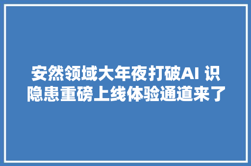 安然领域大年夜打破AI 识隐患重磅上线体验通道来了