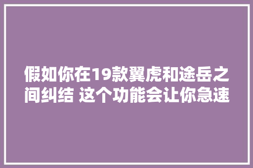 假如你在19款翼虎和途岳之间纠结 这个功能会让你急速下决定