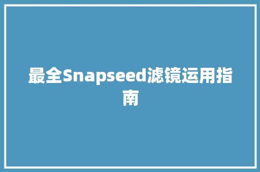 最全Snapseed滤镜运用指南