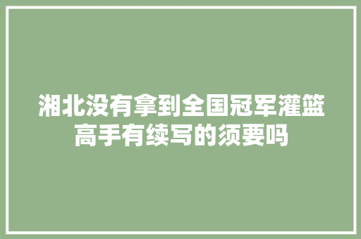 湘北没有拿到全国冠军灌篮高手有续写的须要吗