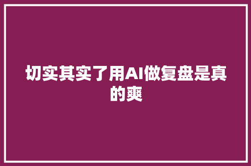 切实其实了用AI做复盘是真的爽