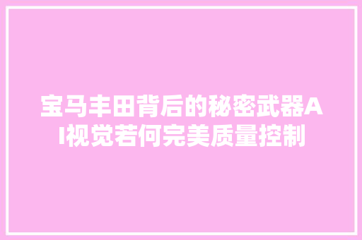 宝马丰田背后的秘密武器AI视觉若何完美质量控制