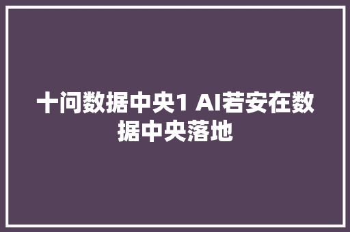 十问数据中央1 AI若安在数据中央落地