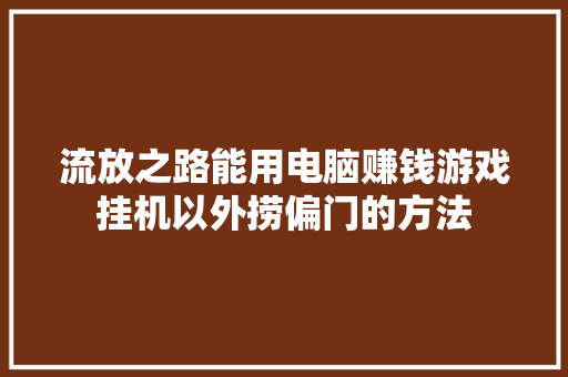 流放之路能用电脑赚钱游戏挂机以外捞偏门的方法