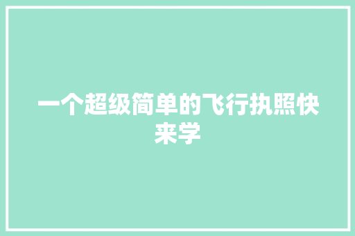 一个超级简单的飞行执照快来学