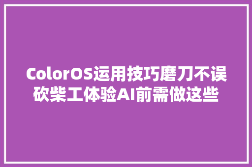 ColorOS运用技巧磨刀不误砍柴工体验AI前需做这些