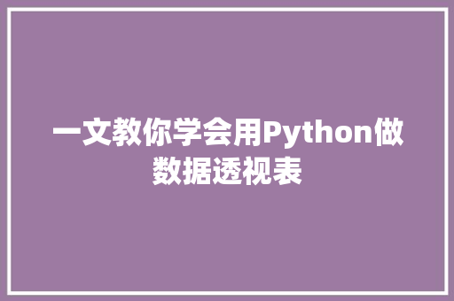 一文教你学会用Python做数据透视表