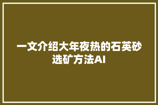 一文介绍大年夜热的石英砂选矿方法AI