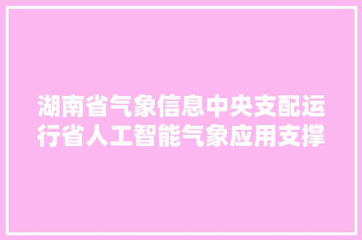 湖南省气象信息中央支配运行省人工智能气象应用支撑平台