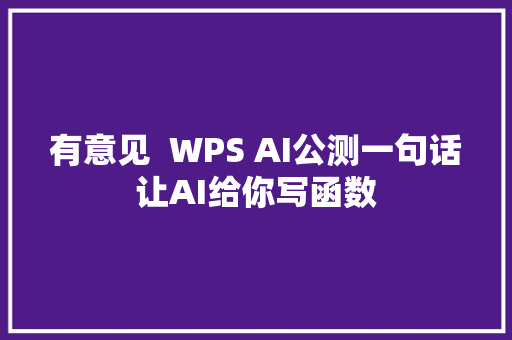 有意见  WPS AI公测一句话让AI给你写函数