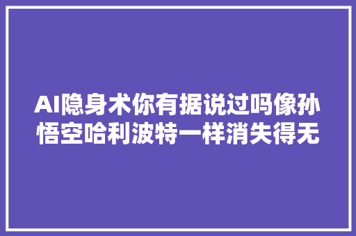 AI隐身术你有据说过吗像孙悟空哈利波特一样消失得无影无踪