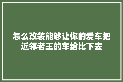 怎么改装能够让你的爱车把近邻老王的车给比下去