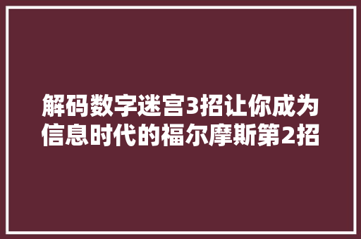 解码数字迷宫3招让你成为信息时代的福尔摩斯第2招太神奇