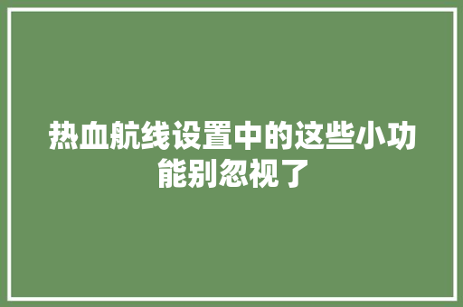 热血航线设置中的这些小功能别忽视了