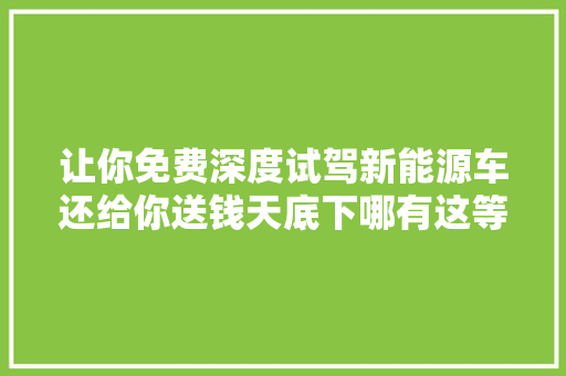 让你免费深度试驾新能源车还给你送钱天底下哪有这等好事嘉定安亭有