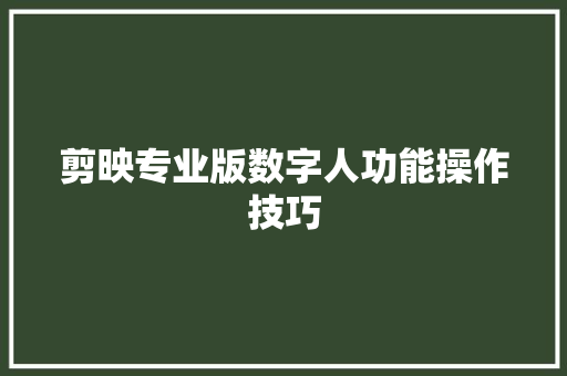 剪映专业版数字人功能操作技巧