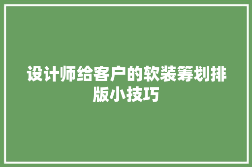 设计师给客户的软装筹划排版小技巧