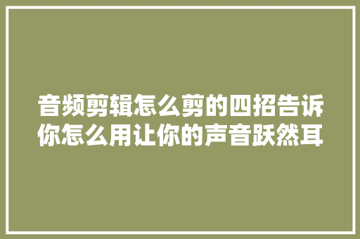 音频剪辑怎么剪的四招告诉你怎么用让你的声音跃然耳上