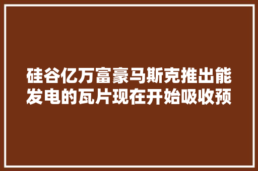 硅谷亿万富豪马斯克推出能发电的瓦片现在开始吸收预定了