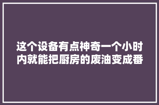 这个设备有点神奇一个小时内就能把厨房的废油变成番笕