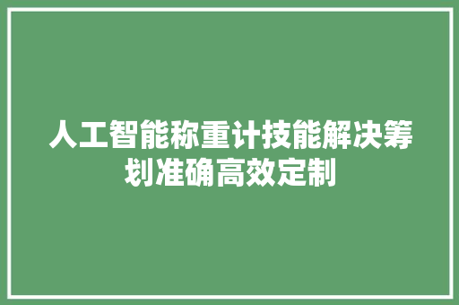 人工智能称重计技能解决筹划准确高效定制