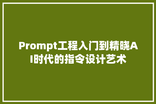 Prompt工程入门到精晓AI时代的指令设计艺术