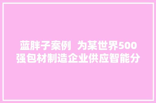 蓝胖子案例  为某世界500强包材制造企业供应智能分拣及换箱筹划