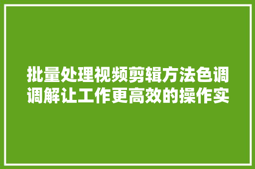 批量处理视频剪辑方法色调调解让工作更高效的操作实例