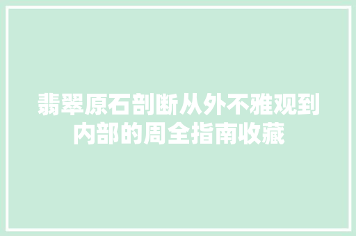 翡翠原石剖断从外不雅观到内部的周全指南收藏