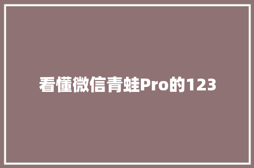 看懂微信青蛙Pro的123