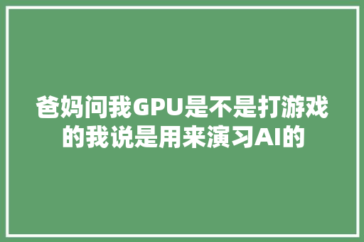 爸妈问我GPU是不是打游戏的我说是用来演习AI的