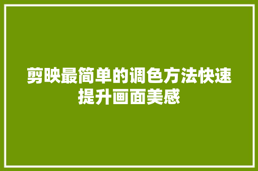 剪映最简单的调色方法快速提升画面美感