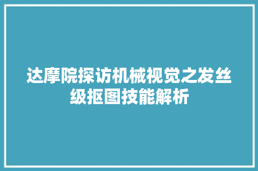 达摩院探访机械视觉之发丝级抠图技能解析