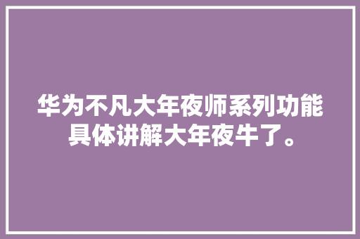 华为不凡大年夜师系列功能具体讲解大年夜牛了。