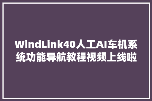 WindLink40人工AI车机系统功能导航教程视频上线啦