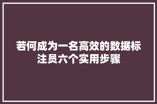 若何成为一名高效的数据标注员六个实用步骤